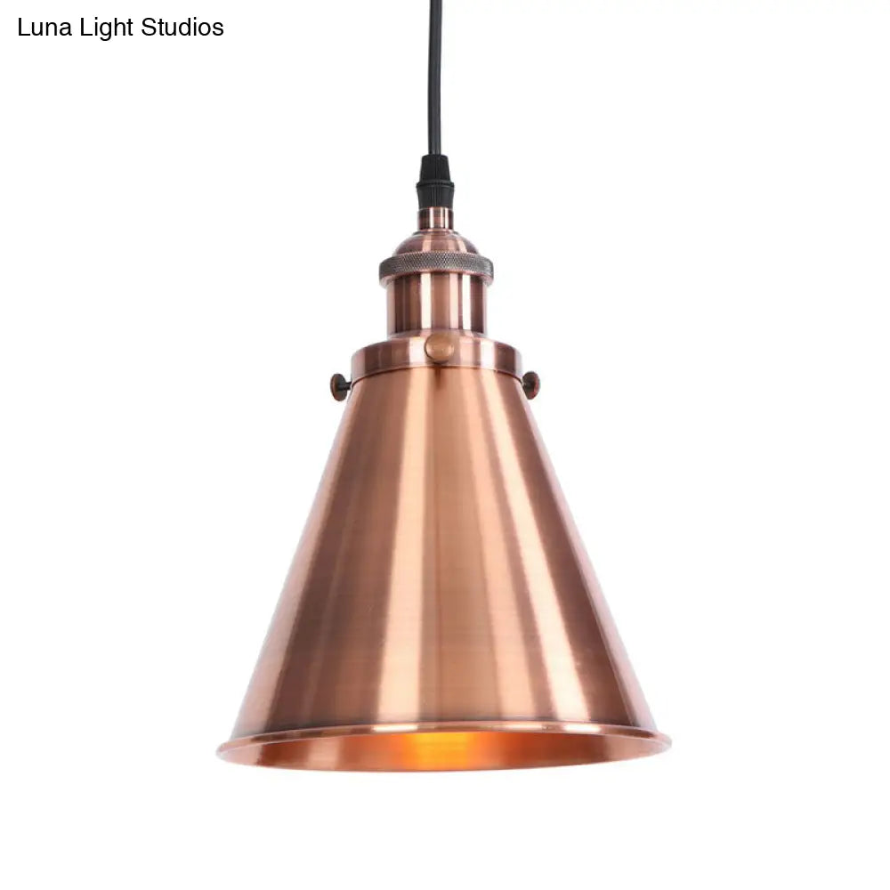 Industrial Horn Shaped Pendant Light In Rust/Copper/Brass - 1-Light Bedside Fixture