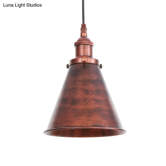 Industrial Rust/Copper/Brass Horn Pendant Light - 1-Light Bedside Pendulum Lighting