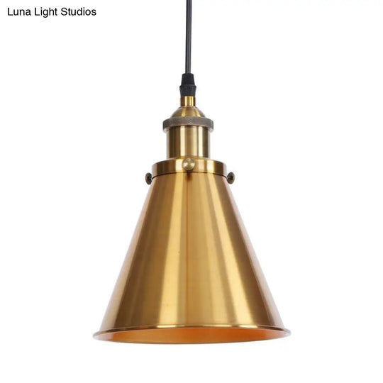 Industrial Rust/Copper/Brass Horn Pendant Light - 1-Light Bedside Pendulum Lighting Brass