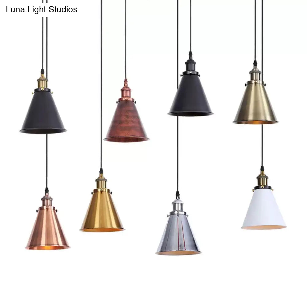 Industrial Rust/Copper/Brass Horn Pendant Light - 1-Light Bedside Pendulum Lighting