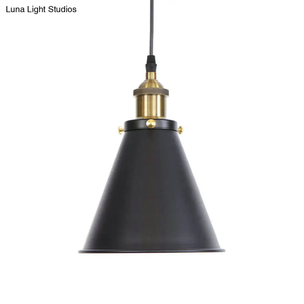 Industrial Horn Shaped Pendant Light In Rust/Copper/Brass - 1-Light Bedside Fixture