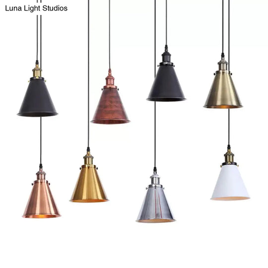 Industrial Horn Shaped Pendant Light In Rust/Copper/Brass - 1-Light Bedside Fixture