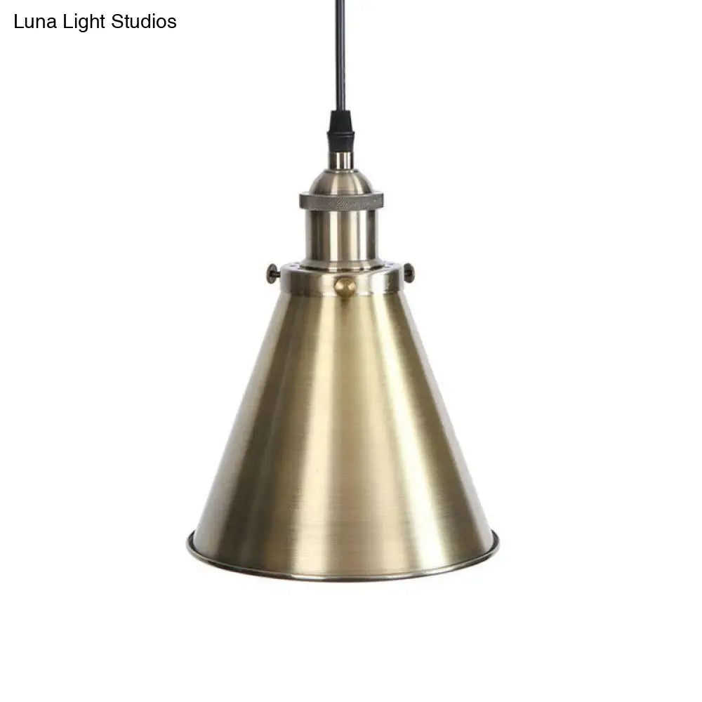 Industrial Rust/Copper/Brass Horn Pendant Light - 1-Light Bedside Pendulum Lighting