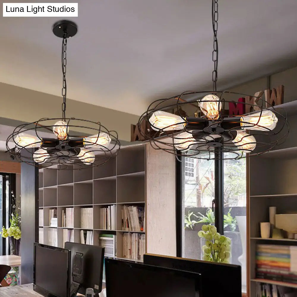 Industrial Iron Chandelier - 5-Light Cage Hanging Lamp For Bedroom Lighting