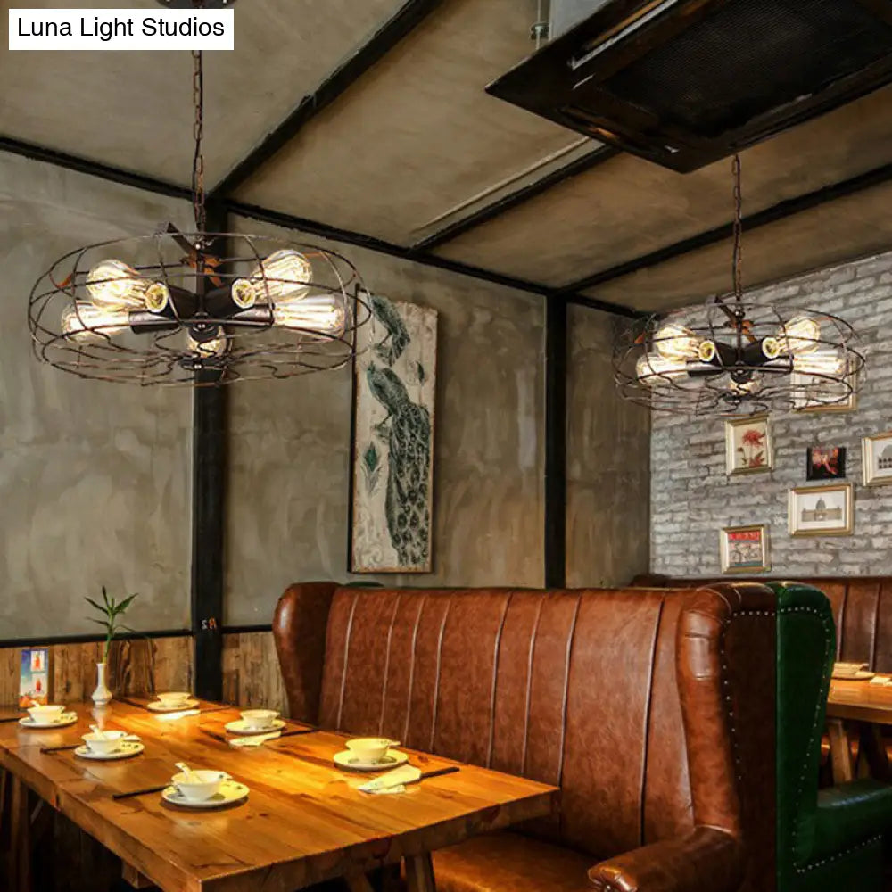 Industrial Iron Chandelier - 5-Light Cage Hanging Lamp For Bedroom Lighting Rust / Chain