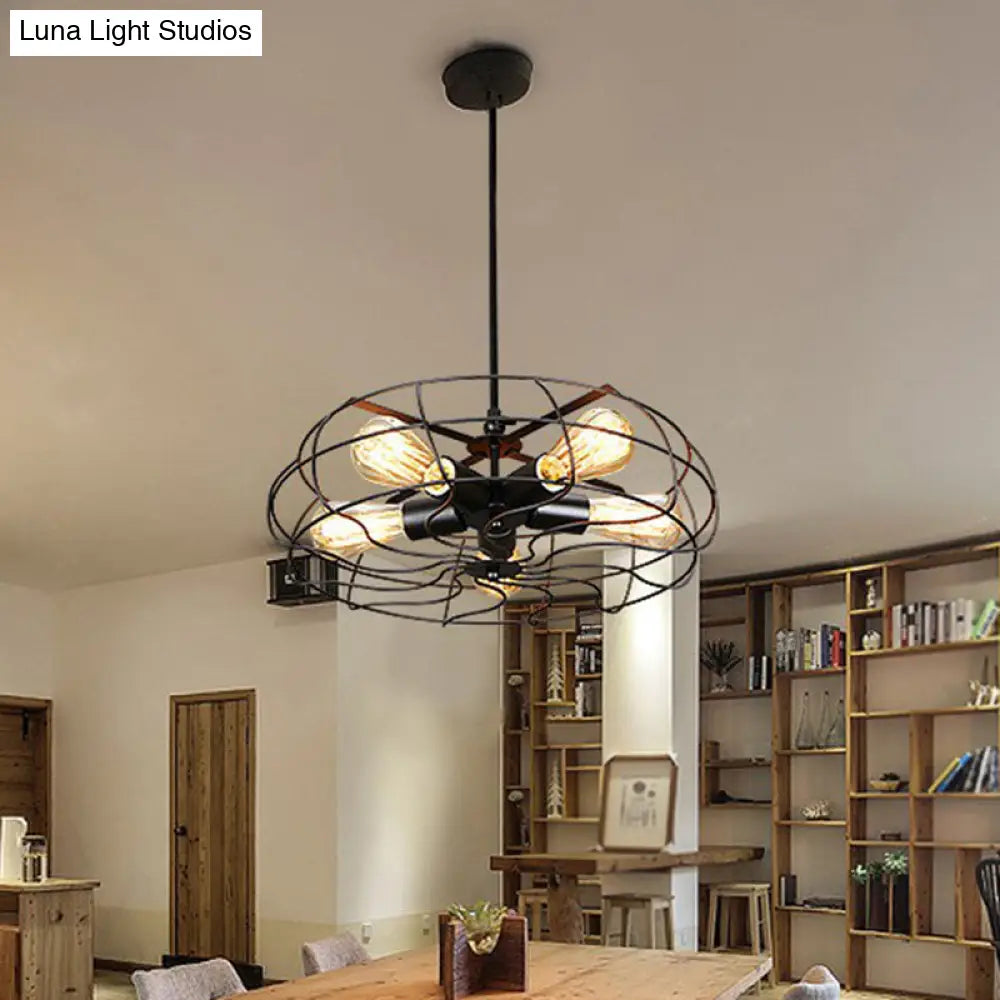 Industrial Iron Cage Hanging Lamp | 5-Light Chandelier For Bedroom
