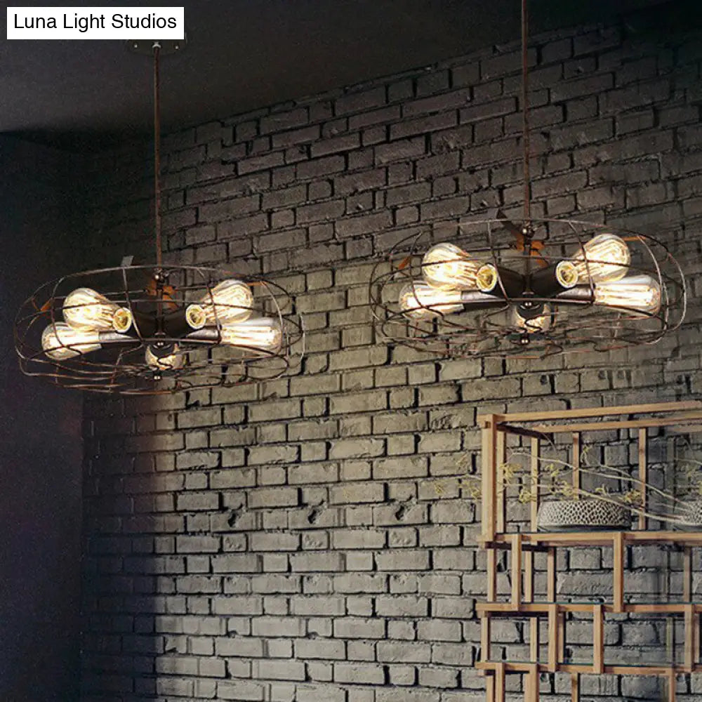 Industrial Iron Chandelier - 5-Light Cage Hanging Lamp For Bedroom Lighting Rust / Downrods