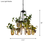 Industrial Iron Chandelier With 5 Bulbs And Plant Cup