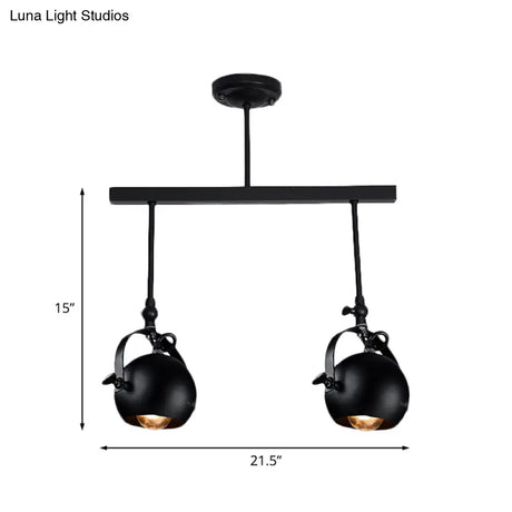 Industrial Iron Dome Restaurant Semi Flush Mount Ceiling Light Fixture With Linear Design - 2/3