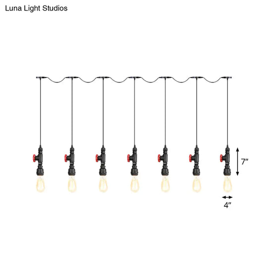 Industrial Iron Multi Pendant Light With Black Finish - 5/7 Bulbs Tandem Hanging Lamp