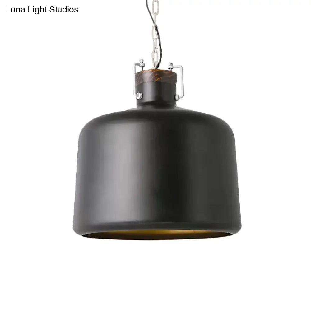 Industrial Iron Bucket Pendant Light Fixture - 1 Bulb Black/White Ceiling Lamp