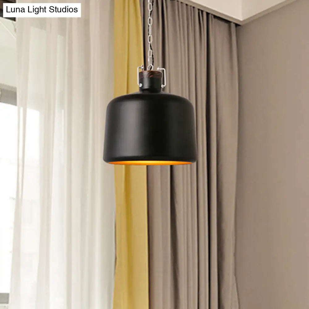 Industrial Iron Bucket Pendant Light Fixture - 1 Bulb Black/White Ceiling Lamp