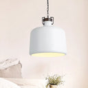 Industrial Iron Pendant Light Fixture - Bucket Restaurant 1 Bulb Suspension Lamp (Black/White) White