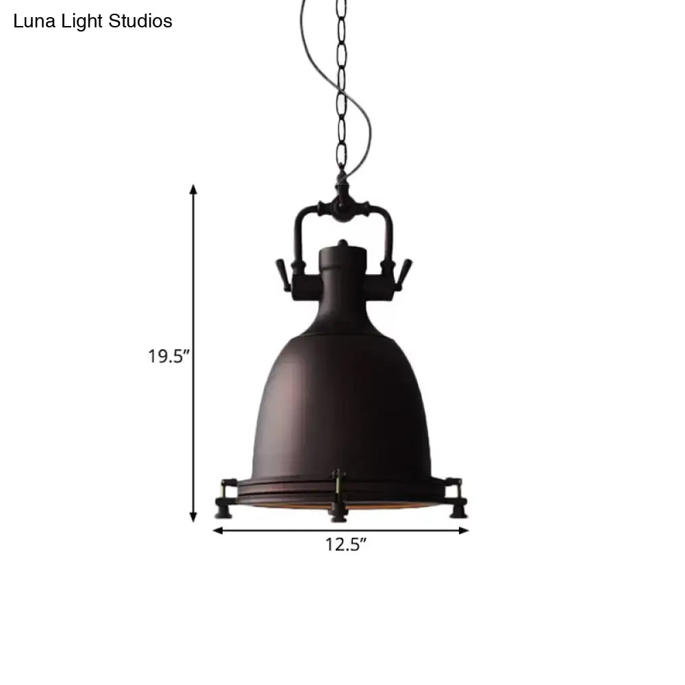 Industrial Iron Pot Pendant Light - Matte Black Single Hanging Lamp Kit For Dining Table