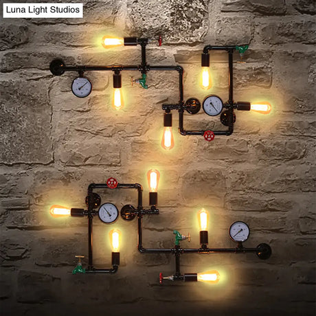 Industrial Iron Wall Sconce Lighting - Black Water Pipe Fixture For Restaurants