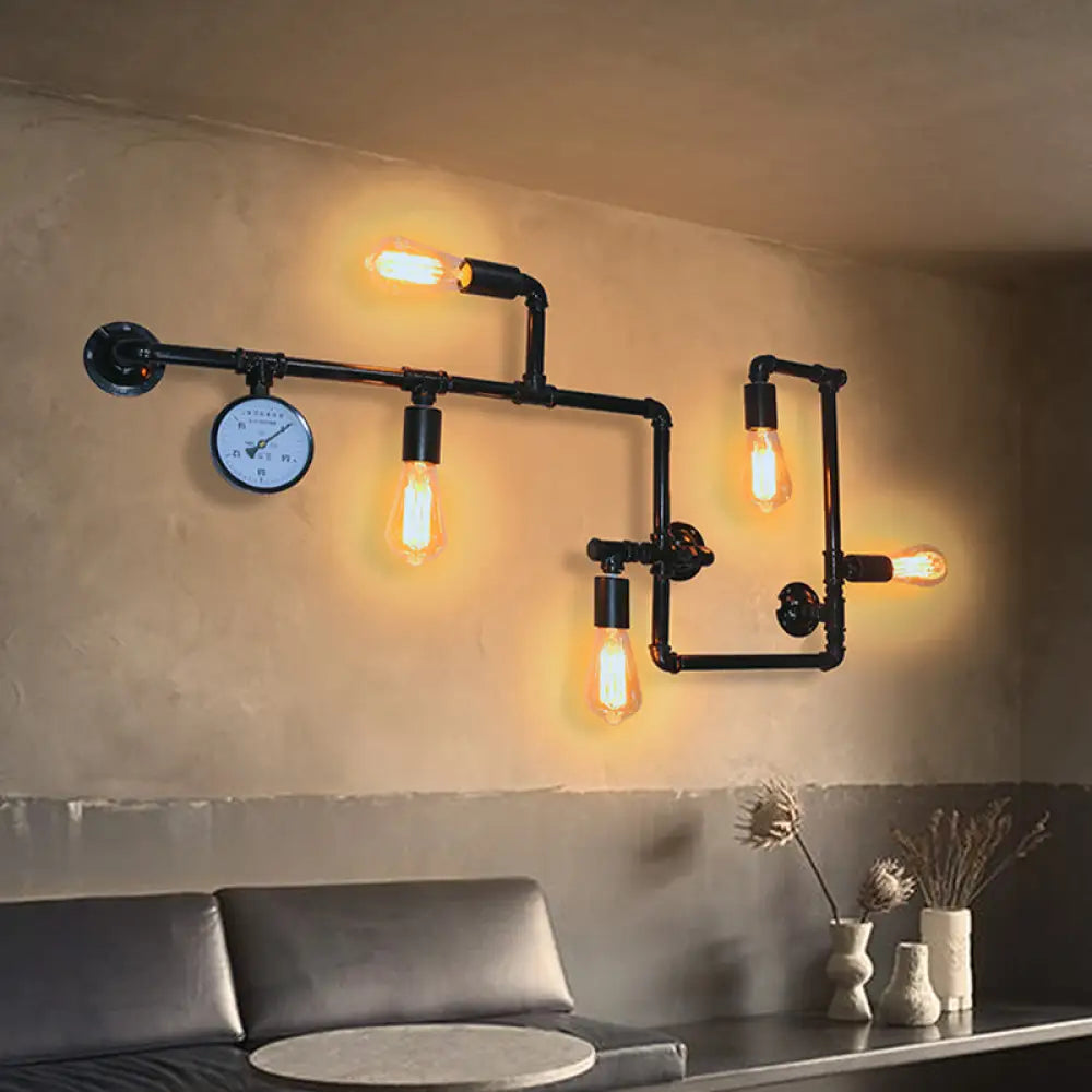 Industrial Iron Wall Sconce Lighting - Black Water Pipe Fixture For Restaurants / C