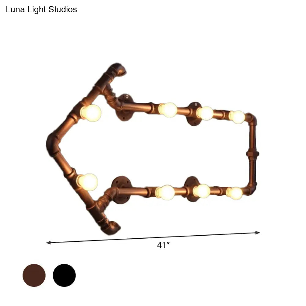 Industrial Iron Wall Sconce With Black/Copper Arrow Design & 8 Lights Living Room Book Rack Light