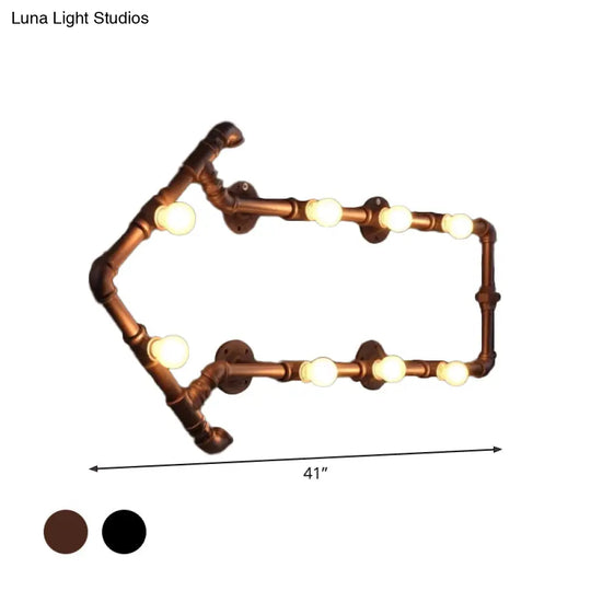 Industrial Iron Wall Sconce With Black/Copper Arrow Design & 8 Lights Living Room Book Rack Light