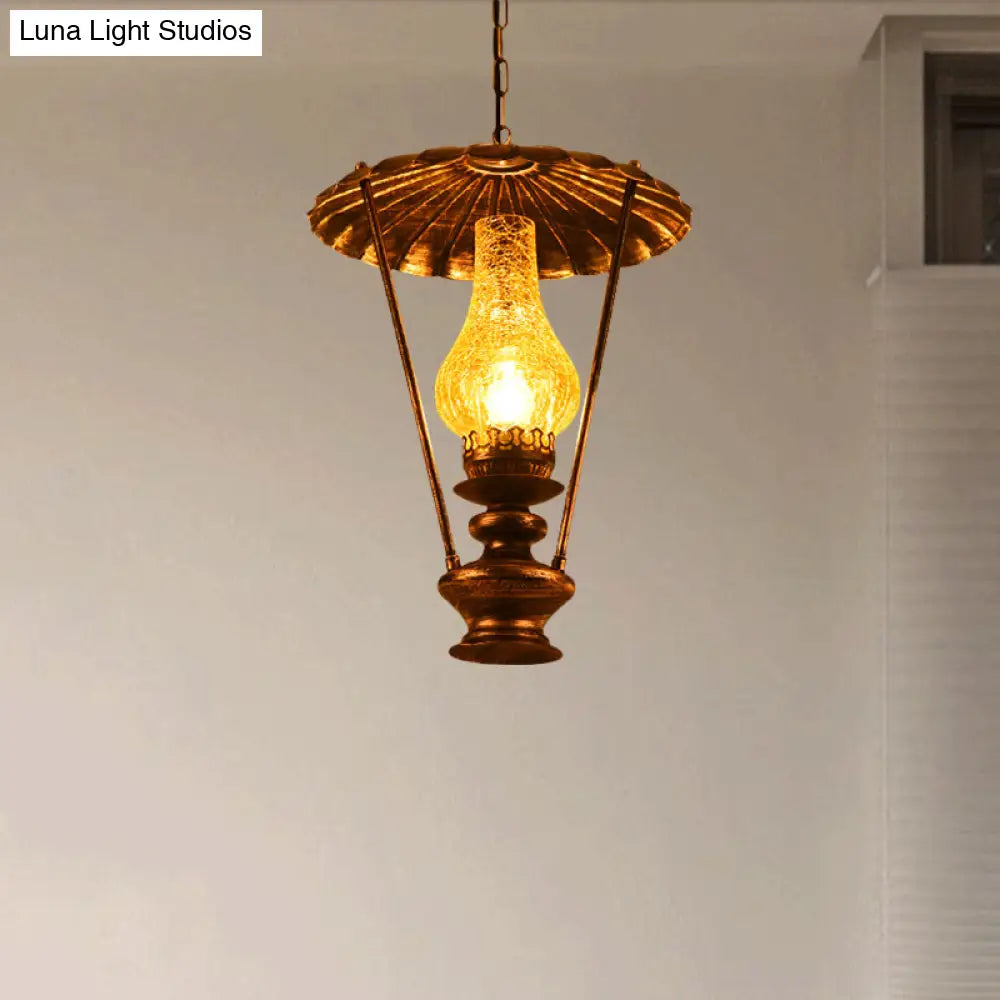 Industrial Crackle Glass Ceiling Lantern Pendant Light For Living Room