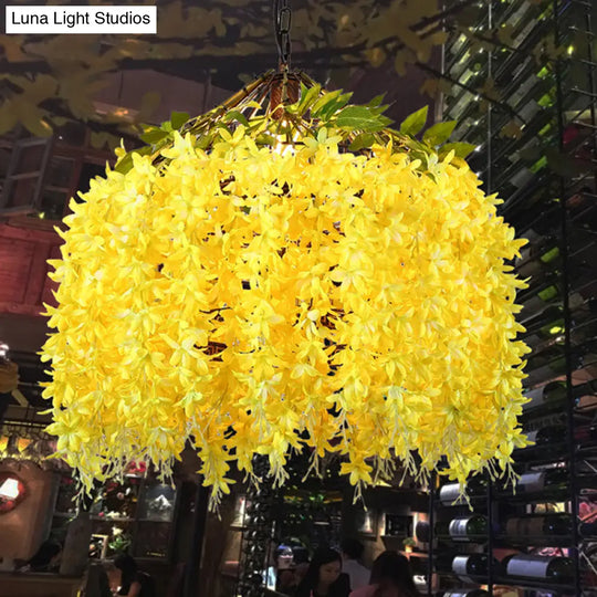 Industrial Led Hanging Lamp With Blossom Metal Shade - Blue/Yellow