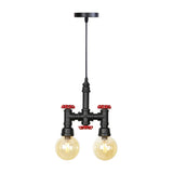 Industrial Led Pendant Chandelier With Amber/Clear Glass Shades - Hanging Light Kit For Restaurants