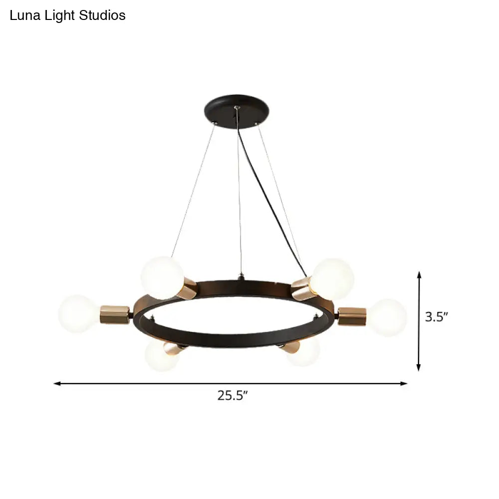 Industrial Loft Black Metal Pendant Lamp - Circle Ceiling Lighting Fixture For Living Room