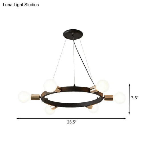 Industrial Loft Black Metal Pendant Lamp - 6/8/12 Lights Circle Ceiling Lighting Fixture For Living