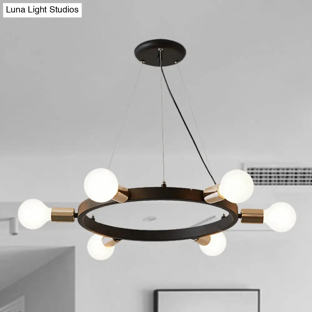 Industrial Loft Black Metal Pendant Lamp - 6/8/12 Lights Circle Ceiling Lighting Fixture For Living