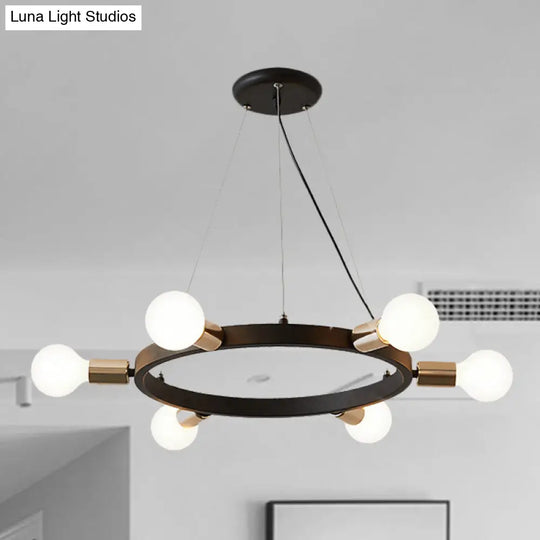 Industrial Loft Black Metal Pendant Lamp - 6/8/12 Lights Circle Ceiling Lighting Fixture For Living