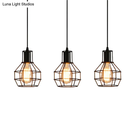 Industrial Matte Black Pendant Lighting With Globe Shade - 3 Head Dining Room Ceiling Hanging Light