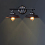 Industrial Matte Black Metal Sconce Light Fixture - 2-Light Barn Shade Wall Lamp For Living Room
