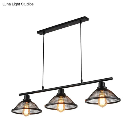 Industrial Mesh Pendant Light With 3 Black Lights For Living Room Or Island