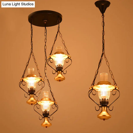 Industrial Metal 1/3-Light Cluster Pendant With Clear Glass For Restaurants