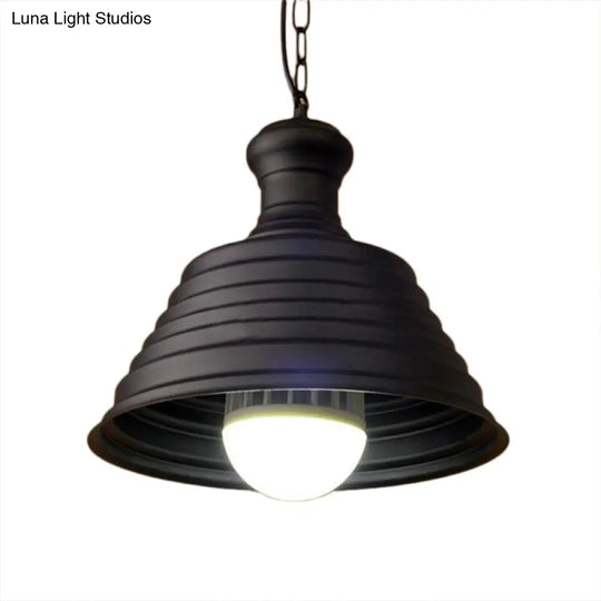 Bronze Finish Bell Hanging Light With Ribbed Design - Industrial Metal Pendant Lamp For Restaurants