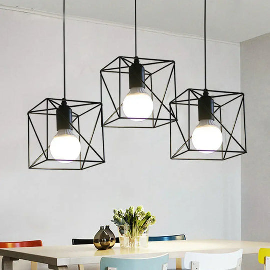 Industrial Metal 1-Light Black Cage Pendant Light - Stylish Bedside Fixture / D