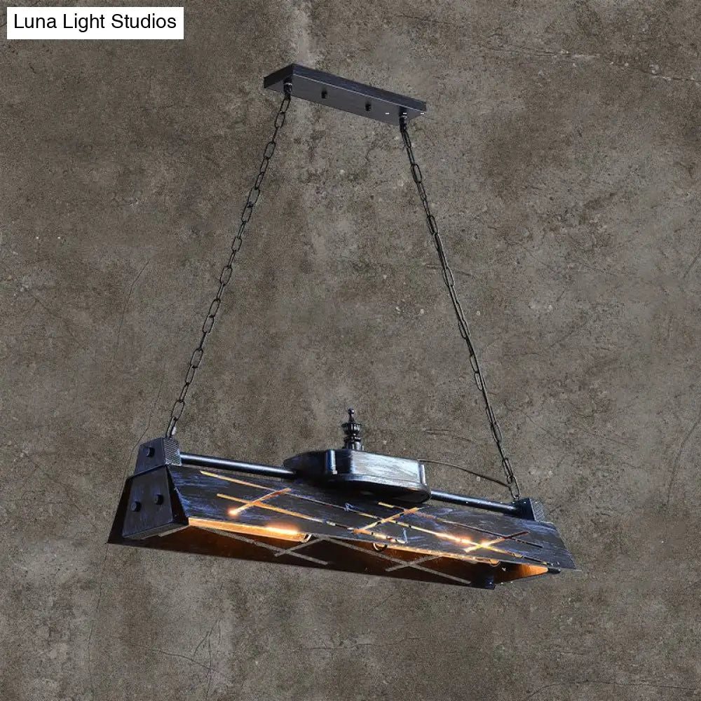 Industrial Metal 4-Light Suspension Lamp With Hollow-Out Design For Dining Room Island Blue-Black