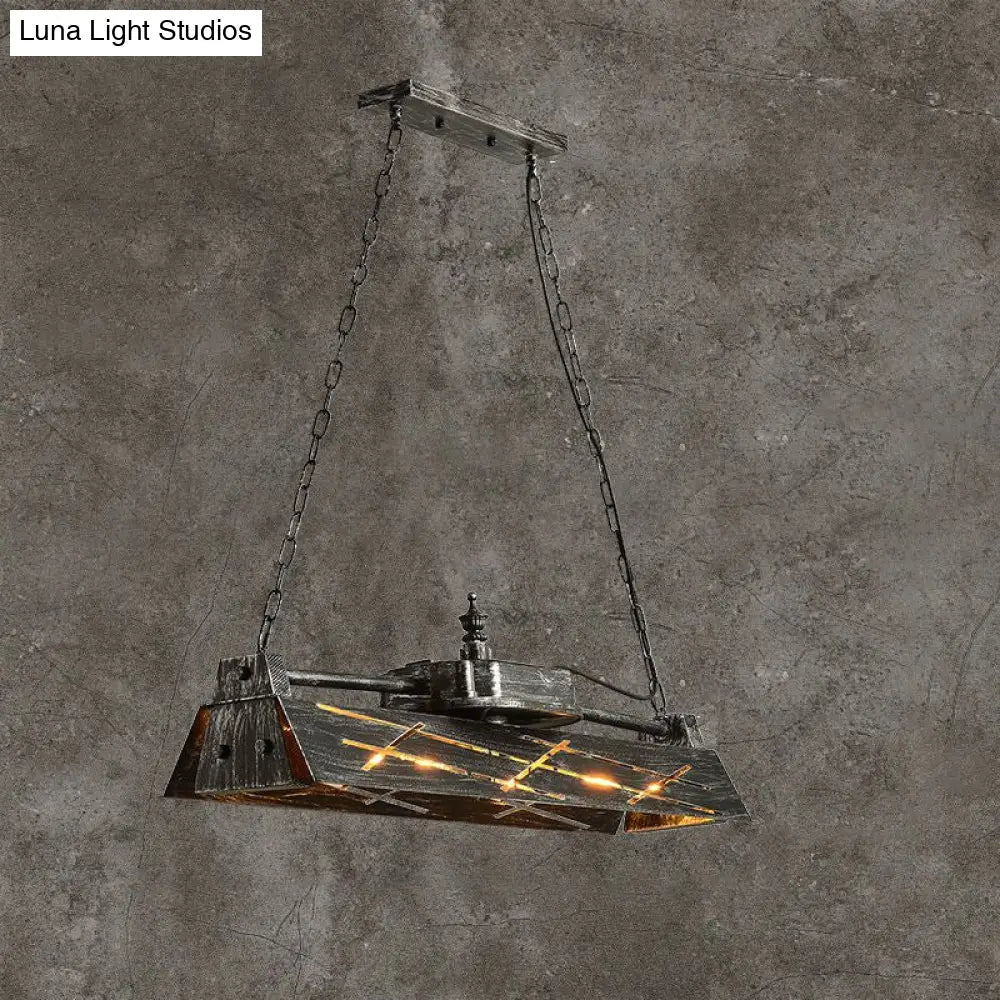 Industrial Metal 4-Light Suspension Lamp With Hollow-Out Design For Dining Room Island Bronze