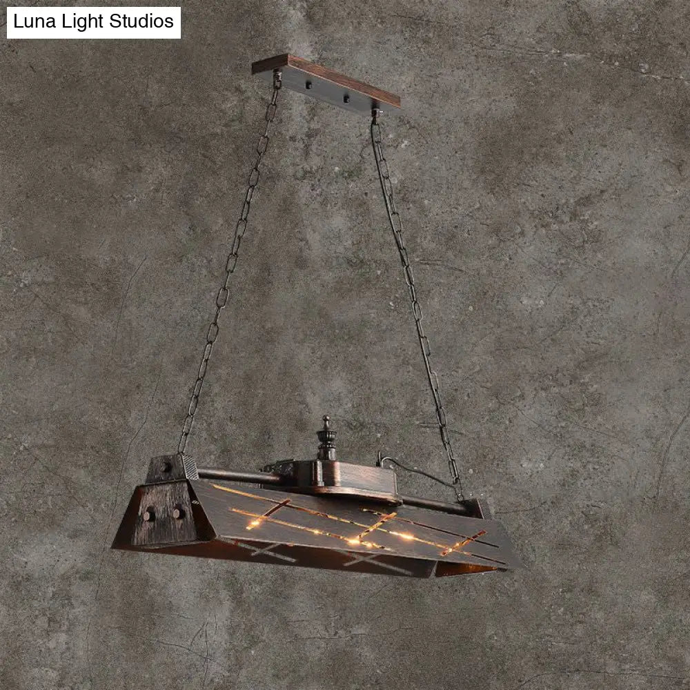 Industrial Metal 4-Light Suspension Lamp With Hollow-Out Design For Dining Room Island Rust