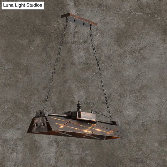 Industrial Metal 4-Light Suspension Lamp With Hollow-Out Design For Dining Room Island Rust