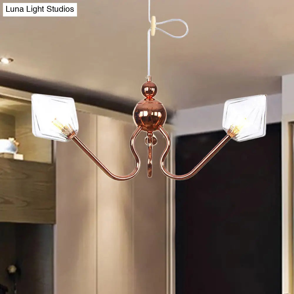 Industrial Metal And Glass Diamond Chandelier - 3-Light Kitchen Pendant Lamp In Amber/Clear Clear