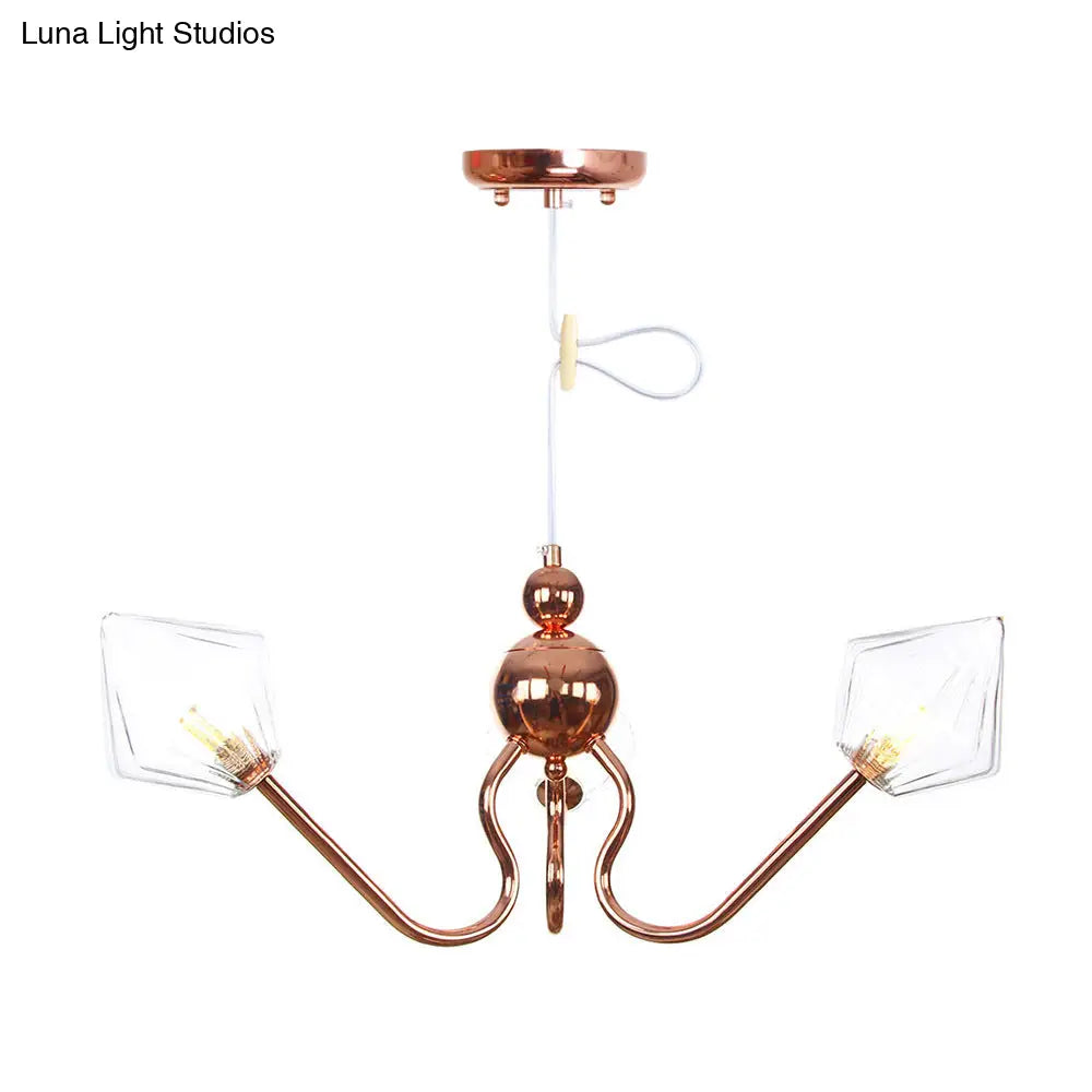 Industrial Metal And Glass Diamond Chandelier - 3-Light Kitchen Pendant In Amber/Clear Shade