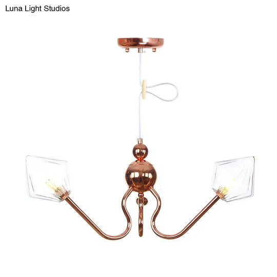 Industrial Metal And Glass Diamond Chandelier - 3-Light Kitchen Pendant In Amber/Clear Shade