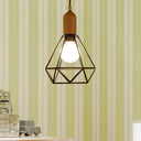 Industrial Metal And Wood Pendant Light With Cage Shade In Black - Saucer/Polygon/Diamond Shape /