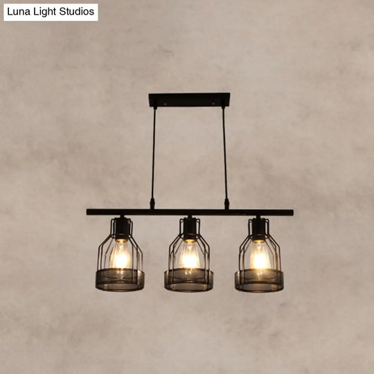 Industrial Metal Bar Chandelier: Black Birdcage Island Lighting Fixture 3 /
