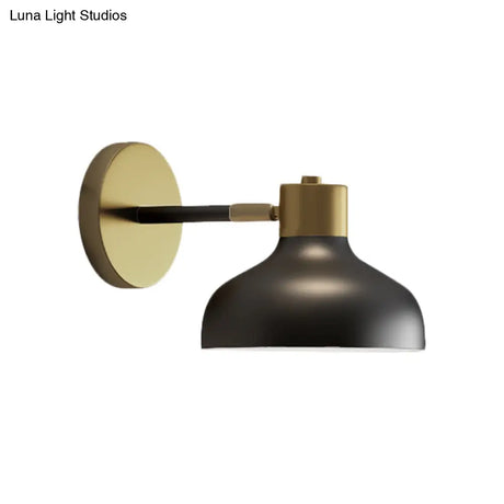 Industrial Metal Barn Sconce Lamp: Black Bedside Wall Mount With Plug-In Cord