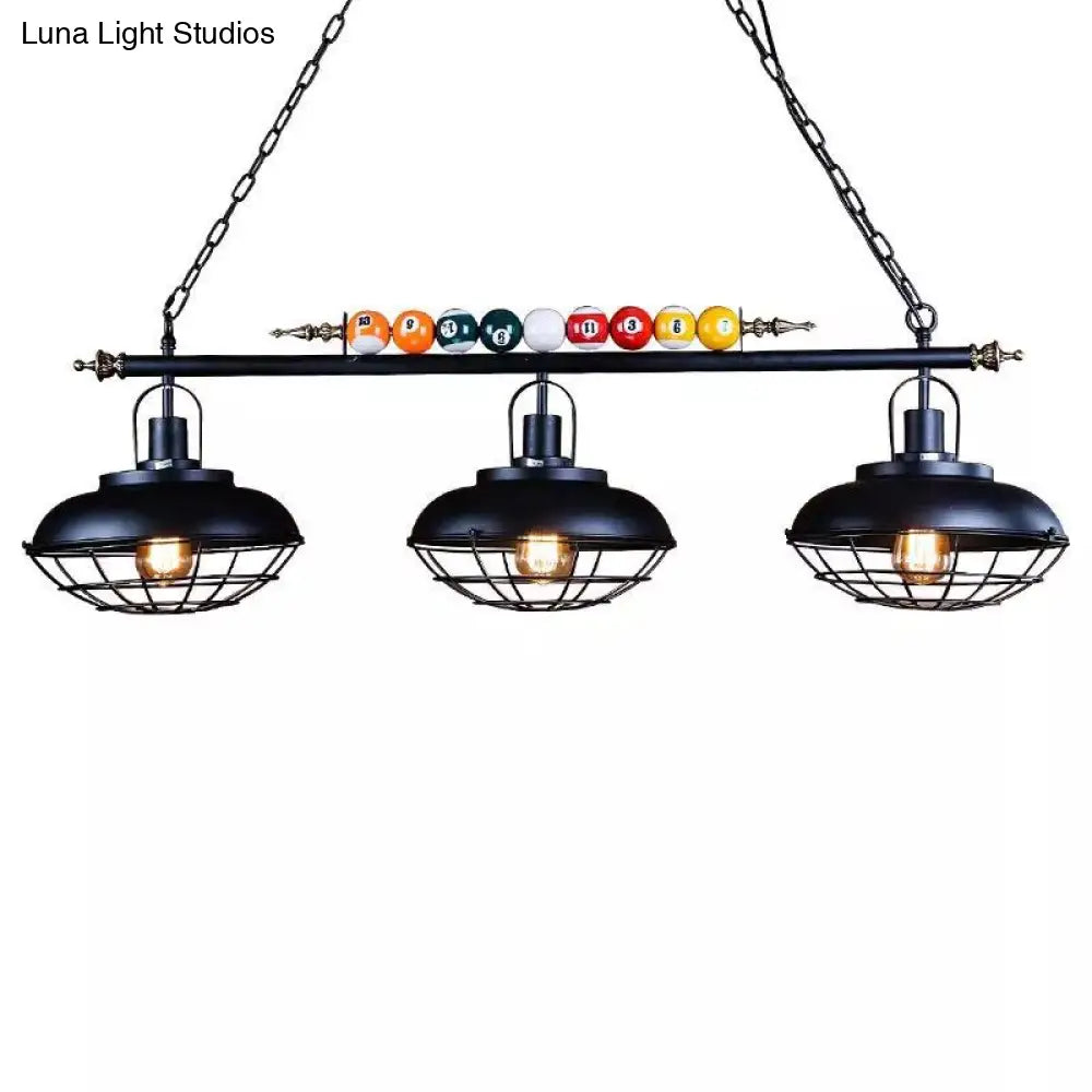 Industrial Metal Billiards Island Light For Restaurants With Bowl Shade