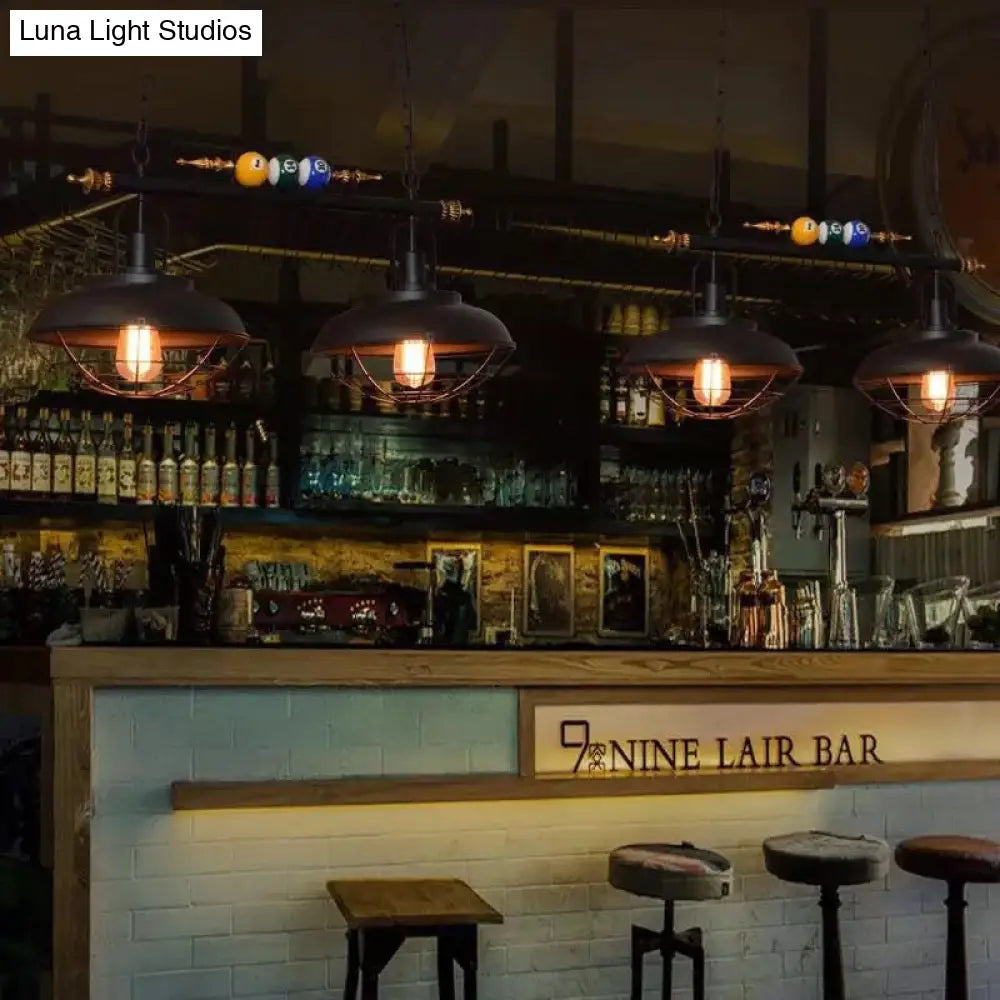 Industrial Metal Billiards Island Light For Restaurants With Bowl Shade