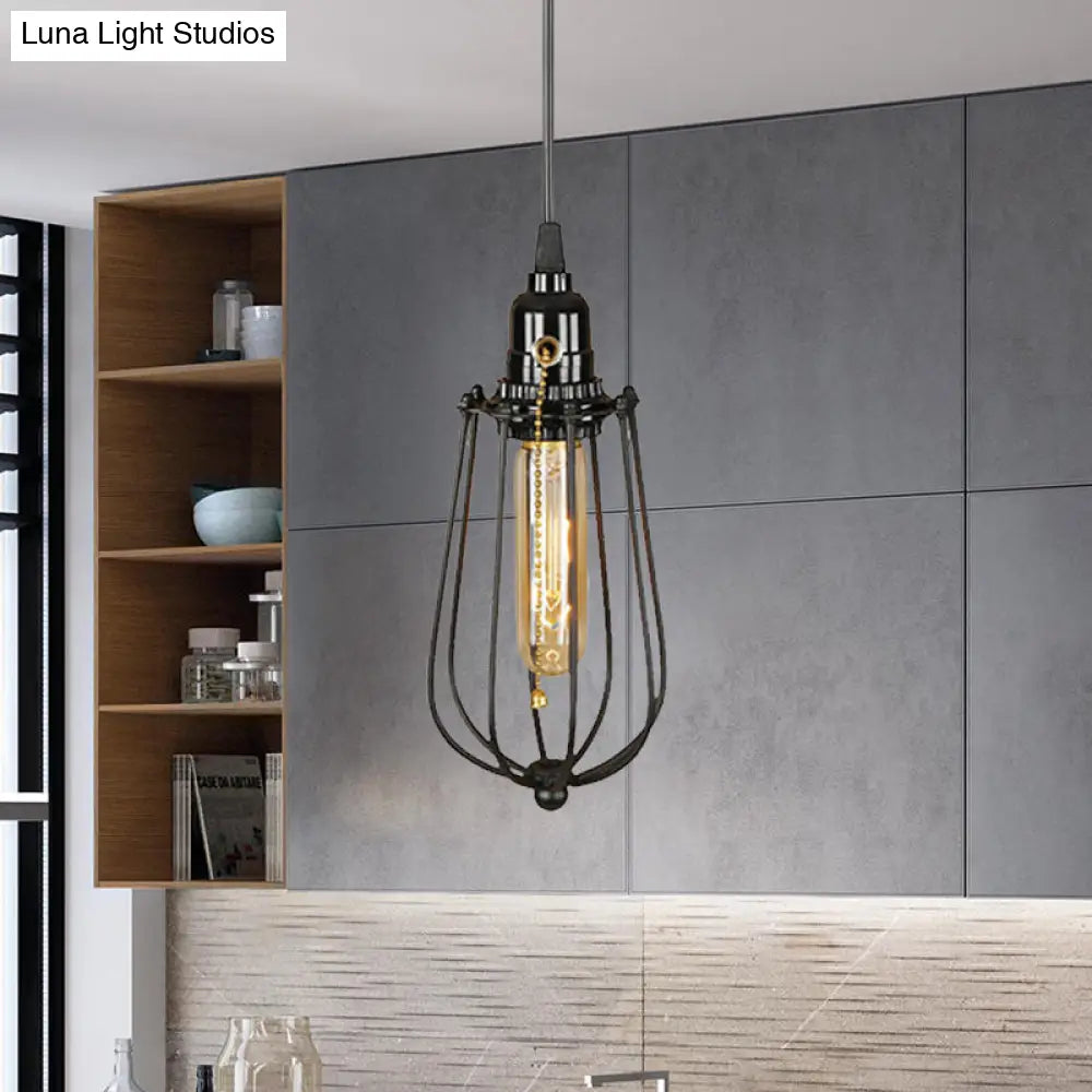 Industrial Metal Black Bulb Pendant Light With Height Adjustment And Wire Guard / 4’