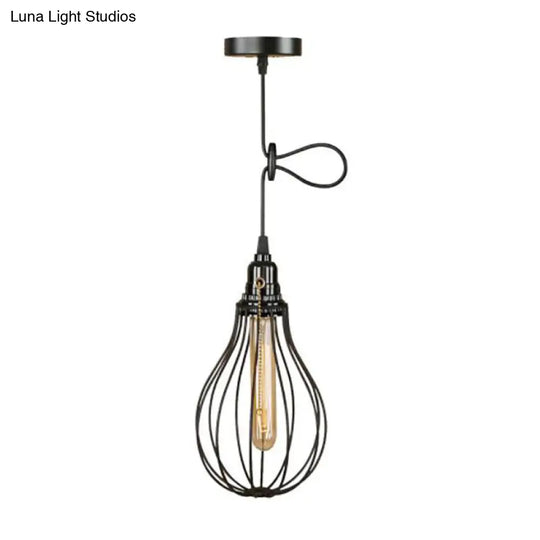Industrial Metal Black Bulb Pendant Light With Height Adjustment And Wire Guard / 6’