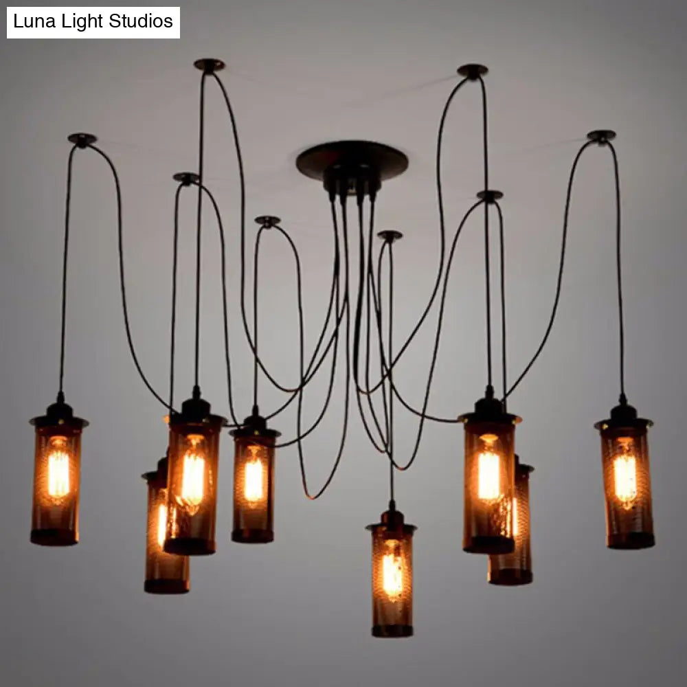 Industrial Metal Black Ceiling Hanging Lantern Pendant With Cylindrical Mesh Design - Perfect For